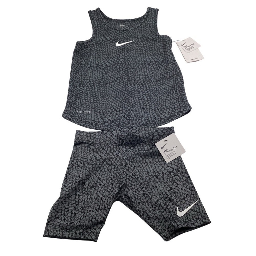 Nike Girls Dri-FIT 2-Piece Outfit Set Tank Top Biker Shorts Black 6 - Picture 2 of 8